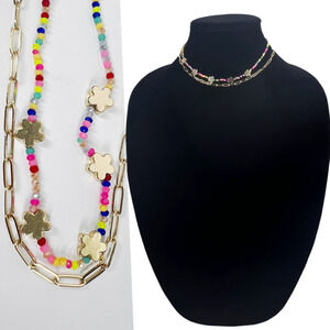 Nordstrom Trendy Gold Paperclip Chain Beaded Layered Necklace